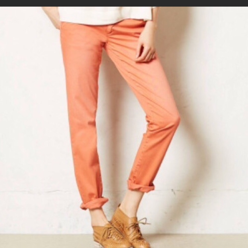 Anthropologie Chino Slim Orange Pants Sz 26